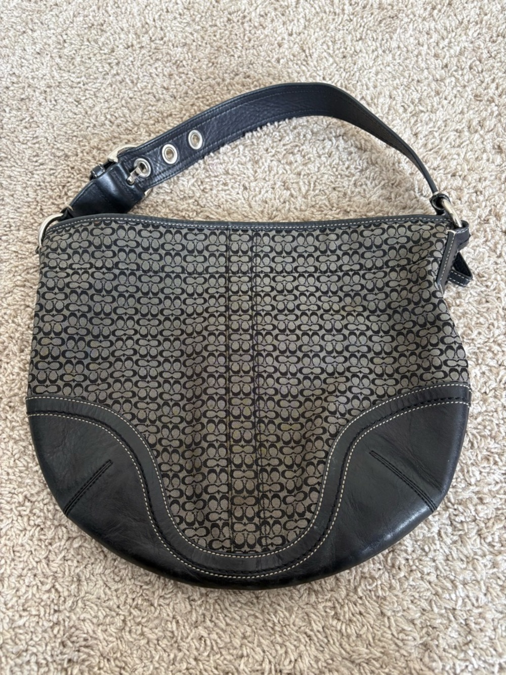 Coach Brown/Black Signature Canvas Hobo Shoulder Bag